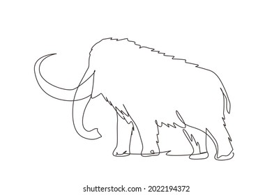 Single one line drawing big mammoth business logo identity. Prehistoric animal from ice age. Strong animal mascot for zoo, tusks, elephant species. Modern continuous line draw design graphic vector