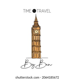 Single one line drawing Big Ben clock tower  Wall decor home art poster print iconic place in London  Tourism   travel postcard concept  Modern continuous line draw design vector illustration