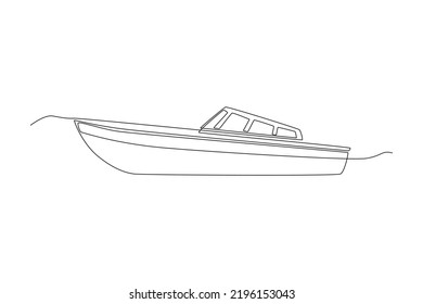 Single one line drawing boat traveling. vehicle concept. Continuous line draw design graphic vector illustration.