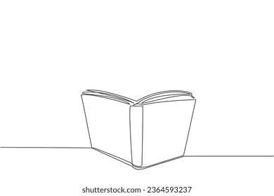 Single one line drawing the book stands open. Books on display during the book festival. Books about space. Increase knowledge. Cosmic galaxy deep space. Continuous line design graphic illustration