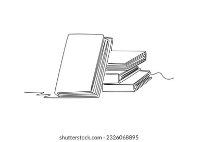 Single one line drawing Books and reading concept. Continuous line draw design graphic vector illustration.