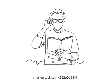 Single one line drawing Books and reading concept. Continuous line draw design graphic vector illustration.