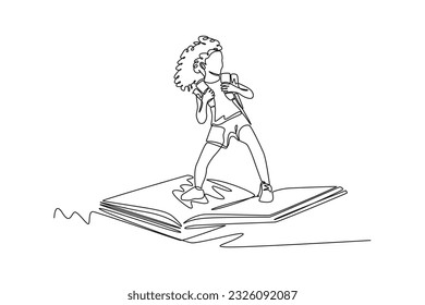 Single one line drawing Books and reading concept. Continuous line draw design graphic vector illustration.