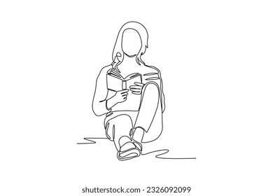 Single one line drawing Books and reading concept. Continuous line draw design graphic vector illustration.