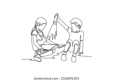 Single one line drawing Books and reading concept. Continuous line draw design graphic vector illustration.