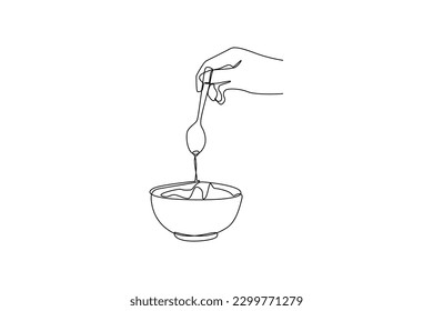 Single one line drawing bowl   spoon  Tableware concept  Continuous line draw design graphic vector illustration 