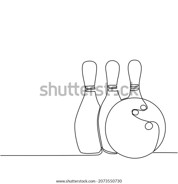 Single one line drawing bowling ball and\
pins. Sports equipment. Bowling sport game. Ball crashing pins.\
Strike bowling leisure concept. Modern continuous line draw design\
graphic vector\
illustration