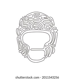 Single one line drawing boxing helmet flat symbol front view. Protection black gym hat. Uniform man mask sport icon. Swirl curl style. Modern continuous line draw design graphic vector illustration