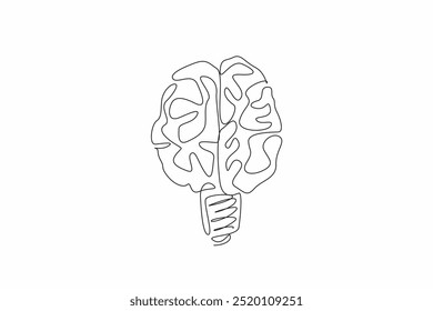 Single one line drawing brain becomes bulb lamp. The birth of ideas and the potential for innovation. A mind illuminated by inspiration. World Thinking Day. Continuous line design graphic illustration