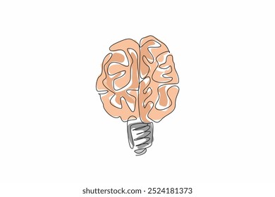 Single one line drawing brain becomes bulb lamp. The birth of ideas and the potential for innovation. A mind illuminated by inspiration. World Thinking Day. Continuous line design graphic illustration