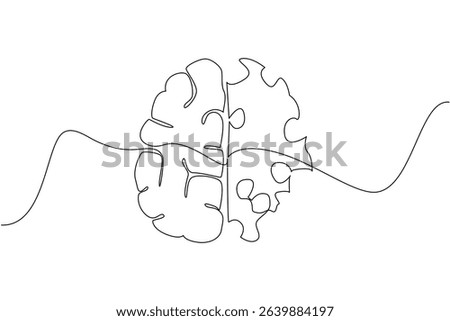 Single one line drawing brain with 2 parts, normal and perforated. A clear comparison. Brain function begins to decline. World Multiple Sclerosis Day. Continuous line design graphic illustration