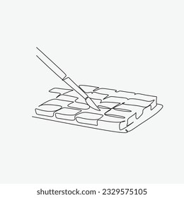 Dibujo de una sola línea de pintura de pincel con paleta de acuarela. De vuelta a la escuela minimalista, concepto de educación artística. Ilustración vectorial de diseño de estilo de tracción de línea simple continua