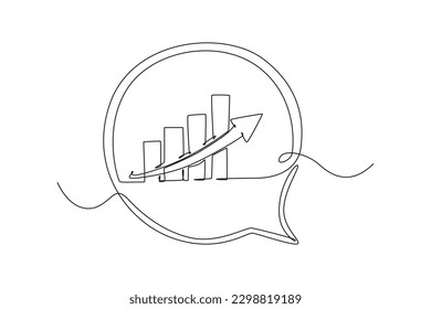 Single one line drawing bubble chart up arrow. Success business concept. Continuous line draw design graphic vector illustration.