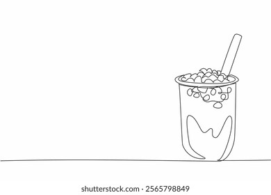 Single one line drawing bubble tea in a plastic cup with a large straw. Straw to sip the sweet boba. Delicious to the throat. National Bubble Tea Day. Continuous line design graphic illustration