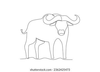 Single one line drawing of a buffalo. Continuous line draw design graphic vector illustration.
