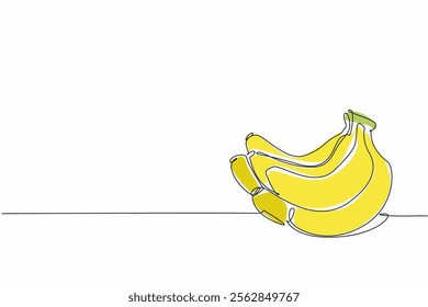 Single one line drawing bunch of bananas. Bunch of ripe bananas ready to eat. Creamy. Contains lots of vitamins. Facilitates digestion. National Banana Day. Continuous line design graphic illustration