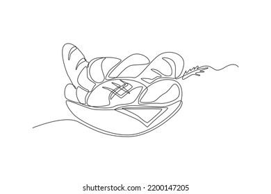 Single one line drawing buns on bowl. Thanks giving concept. Continuous line draw design graphic vector illustration.