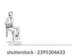 Single one line drawing businessman sat down, body and legs tied to chair. Piling up debts. Frozen accounts and assets. Losses when doing business. Hostage. Continuous line design graphic illustration