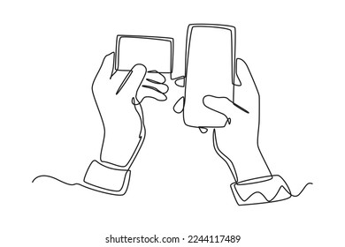 Empresario de dibujo de una sola línea usando una tarjeta para transacciones en línea a través de un smartphone. Concepto de pago sin efectivo. Ilustración gráfica de vector de diseño de línea continua.
