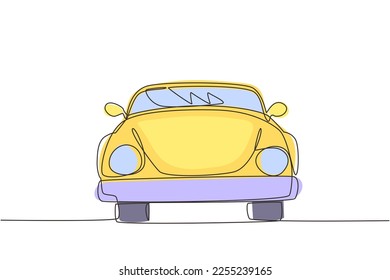 Single one line drawing cabriolet car. Beauty sport business comfortable cabrio automobile supercar. Classic retro motor vehicle model. Modern continuous line draw design graphic vector illustration