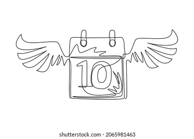 Single one line drawing calendar with wings icon. Calendar on the wall. Simple solid style. Schedule, date, day, plan, symbol concept. Modern continuous line draw design graphic vector illustration