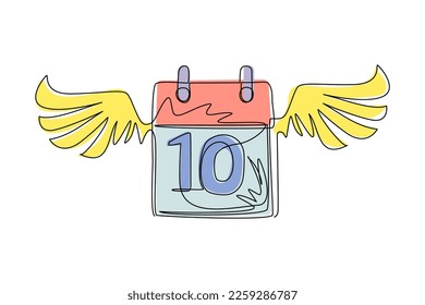 Single one line drawing calendar with wings icon. Calendar on the wall. Simple solid style. Schedule, date, day, plan, symbol concept. Modern continuous line draw design graphic vector illustration