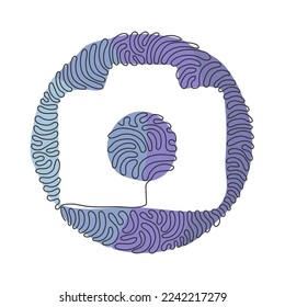 Einzeilige, lineare Bildkamera Icon, einfaches digitales Gerät flach Design für App Logo Web-Website-Button ui ux Schnittstelle. Schwirl-Kreis-Hintergrund-Stil. Grafische Vektorgrafik mit kontinuierlicher Linienzeichnung