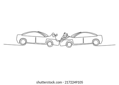 Premium Vector  Two cars crash crashing into each other's front hand drawn  style illustration car crash banner