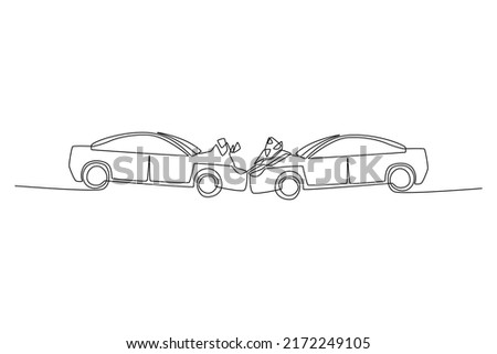 Single one line drawing Car accident on the street. Road and traffic concept. Continuous line draw design graphic vector illustration.