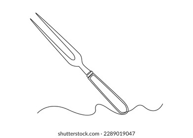 Single one line drawing carving fork. Tableware concept. Continuous line draw design graphic vector illustration.