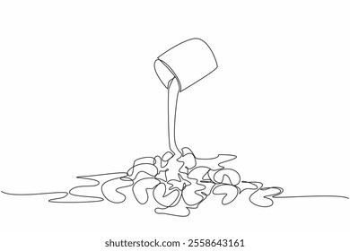 Single one line drawing cashew drizzled with chocolate sauce on top. Steps to make cashews more delicious. Tasty. National Chocolate Covered Cashews Day. Continuous line design graphic illustration