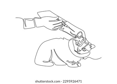 Single one line drawing cat vaccination. Urban pets concept. Continuous line draw design graphic vector illustration.