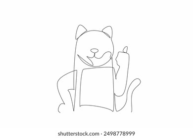 Single one line drawing cat with thumbs up gesture forward. Sign. Code approval from adorable pet cat. Funny character. Concept of imitating human behavior. Continuous line design graphic illustration