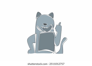 Single one line drawing cat with thumbs up gesture forward. Sign. Code approval from adorable pet cat. Funny character. Concept of imitating human behavior. Continuous line design graphic illustration