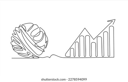 Dibujo de una sola línea del caos y aumento de las flechas en el gráfico de barras, concepto abstracto minimalista ilustración vectorial. Metáfora del problema difícil desorganizado encontrado solución