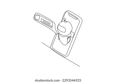 Single one line drawing chat with the robot. Smartphone and laptop. Chatbot concept. Continuous line draw design graphic vector illustration.