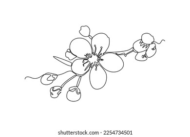Single one line drawing Cherry tree spring flower. Cherry blossom concept. Continuous line draw design graphic vector illustration.