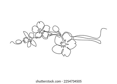 Single one line drawing Cherry tree spring flower. Cherry blossom concept. Continuous line draw design graphic vector illustration.