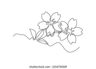 Dibujo de una sola línea Flor de primavera del árbol de cerezo. Concepto de floración de cerezo. Ilustración gráfica de vector de diseño de línea continua.