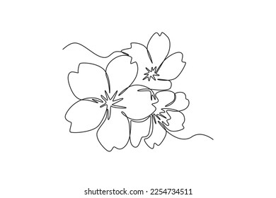 Single one line drawing Cherry tree spring flower. Cherry blossom concept. Continuous line draw design graphic vector illustration.