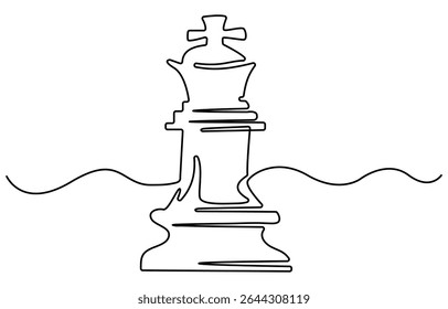 Single one line drawing chess pieces aligned, luxury hand drawn or engraving. King, Queen, Bishop, Knight, Rook, Pawn. Leader success concept. Continuous line draw design graphic vector illustration