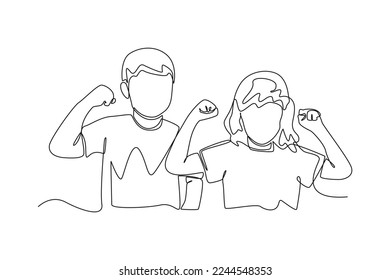 Single one line drawing children's hand showing their biceps. Sports concept. Continuous line draw design graphic vector illustration.