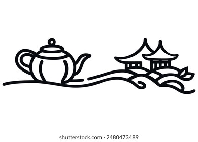 Una sola línea que dibuja la tetera de China. Concepto de China, Ilustración vectorial gráfica de diseño de dibujo de línea continua.