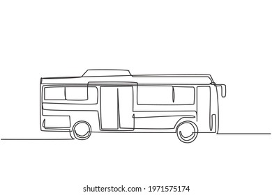 Single one line drawing of city buses seen from the side serving commuter passengers departing and returning from home to the office. Modern continuous line draw design graphic vector illustration.