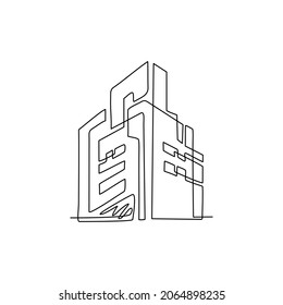 Single one line drawing city logo concept abstract for company and business. City building logo design inspiration, apartment symbol. Modern continuous line draw design graphic vector illustration