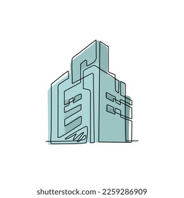 Resumen del concepto del logo de la ciudad de dibujo de una sola línea para empresas y negocios. Inspiración en el diseño del logo del edificio de la ciudad, símbolo del apartamento. Ilustración de líneas continuas moderna de diseño gráfico vectorial