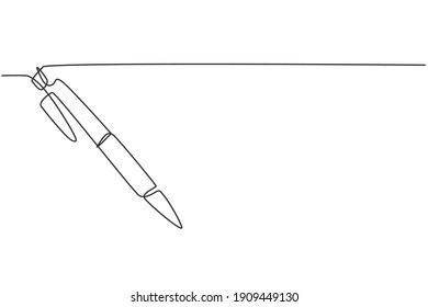 Single one line drawing of classic ballpoint. Pen icon. Back to school minimalist, education concept. Continuous simple line draw style design graphic vector illustration