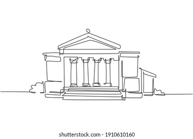 Single one line drawing classic museum construction building and pillar at front  Art gallery structure isolated doodle minimal concept  Trendy continuous line draw design graphic vector illustration