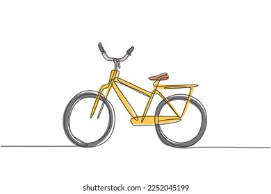 Single one line drawing classic city bicycle, ecological sport transport. Relaxing bike for community. Healthy lifestyle by cycling. Modern continuous line draw design graphic vector illustration