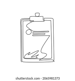 Single one line drawing clipboard icon in trendy flat style isolated on white background. Checklist symbol for web site design, logo, app, UI. Continuous line draw design graphic vector illustration